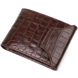 Фактурний чоловічий гаманець з натуральної шкіри з тисненням під крокодила з цікавою застібкою BOND 21990 Коричневий - Інтернет-магазин спільних покупок ToGether