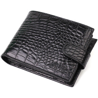 Місткий невеликий гаманець для чоловіків з натуральної шкіри з тисненням під крокодила BOND 21997 Чорний - Інтернет-магазин спільних покупок ToGether