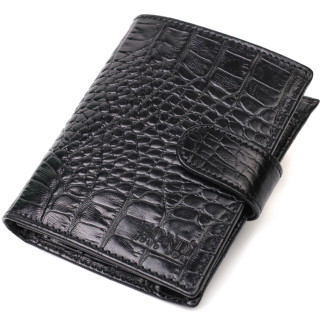 Чоловічий фактурний вертикальний гаманець із натуральної шкіри з тисненням під крокодила BOND 22004 Чорний - Інтернет-магазин спільних покупок ToGether