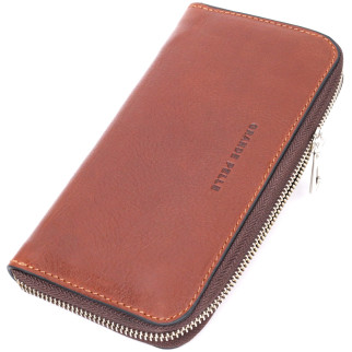 Зручний гаманець-клатч на блискавці з натуральної шкіри GRANDE PELLE 11659 Коричневий - Інтернет-магазин спільних покупок ToGether