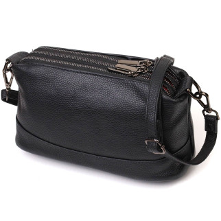 Зручна сумка на три відділення з натуральної шкіри 22094 Vintage Чорна - Інтернет-магазин спільних покупок ToGether