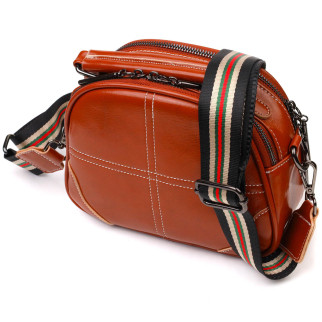 Зручна глянсова сумка на плече з натуральної шкіри 22129 Vintage Коричнева - Інтернет-магазин спільних покупок ToGether