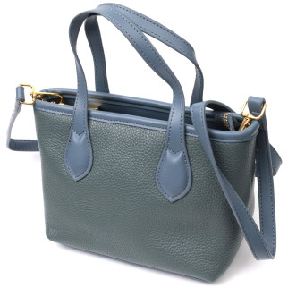 Елегантна сумка з двома ручками з натуральної шкіри Vintage 22282 Блакитна - Інтернет-магазин спільних покупок ToGether