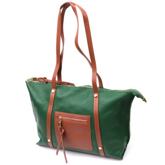 Яскрава двокольорова сумка жіноча з натуральної шкіри Vintage 22302 Зелений - Інтернет-магазин спільних покупок ToGether