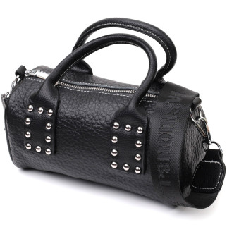 Шкіряна жіноча сумка з металевими акцентами на ручках Vintage 22369 Чорна - Інтернет-магазин спільних покупок ToGether