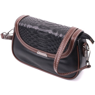 Стильна сумка для жінок з фактурним клапаном із натуральної шкіри Vintage 22374 Чорна - Інтернет-магазин спільних покупок ToGether