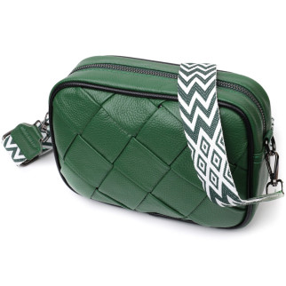 Цікава шкіряна сумка з плетіннями для стильних жінок Vintage 22410 Зелена - Інтернет-магазин спільних покупок ToGether