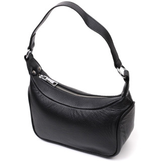 Акуратна шкіряна сумка жіноча напівкруглого формату з однією ручкою Vintage 22411 Чорна - Інтернет-магазин спільних покупок ToGether