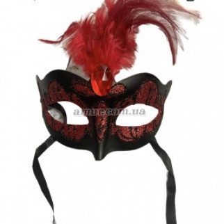Венеціанська маска, червона з червоним каменем і пером - Інтернет-магазин спільних покупок ToGether