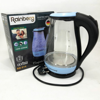 Чайник електричний скляний Rainberg RB-914, прозорий чайник з підсвічуванням. Колір: блакитний - Інтернет-магазин спільних покупок ToGether