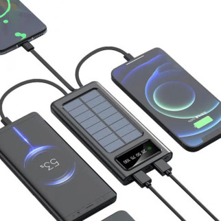 Портативний зарядний пристрій на 10000mAh, Power Bank на сонячній батареї, заряджання. Колір: чорний - Інтернет-магазин спільних покупок ToGether