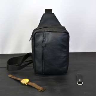 Сумка чоловіча - шкіряна, нагрудна сумка слінг шкіряна чорна на 3 кишені, чоловіча сумка на груди - Інтернет-магазин спільних покупок ToGether