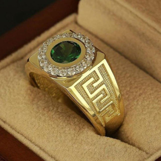 Чоловіча печатка перстень з великим зеленим каменем у фірмовому стилі золотиста розмір 21 - Інтернет-магазин спільних покупок ToGether
