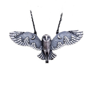 Креативна Жіноча підвіска намисто на ланцюжку Сова на крилах Місячний ліс ручна робота срібляста - Інтернет-магазин спільних покупок ToGether