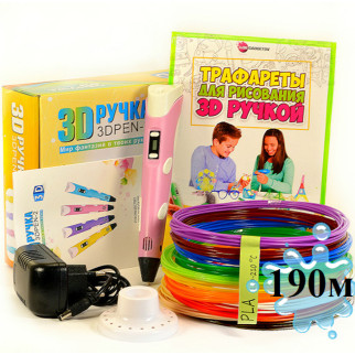 3D-ручка з Еко Пластиком (190м) c Трафаретами з LCD екраном 3D Pen 2 Original Pink - Інтернет-магазин спільних покупок ToGether
