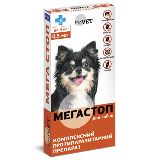 Краплі на холку ProVET «Мега Стоп» для собак до 4 кг, 1 піпетка (від зовнішніх та внутрішніх паразитів) - Інтернет-магазин спільних покупок ToGether