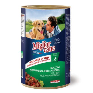 Вологий корм Migliorcane для собак, зі шматочками яловичини, рисом та овочами, 1250 г - Інтернет-магазин спільних покупок ToGether