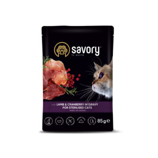 Вологий корм Savory для стерилізованих котів, ягня з журавлиною у соусі, пауч, 85 г - Інтернет-магазин спільних покупок ToGether