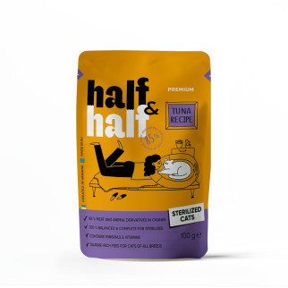 Корм вологий HalfHalf для стерилізованих котів шматочки з тунцем у соусі у формі пауча 100г - Інтернет-магазин спільних покупок ToGether