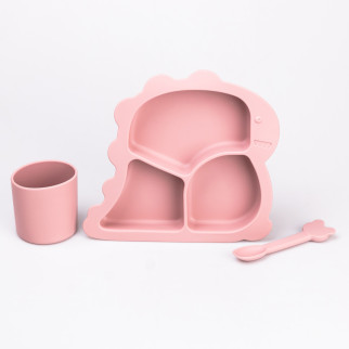 Дитячий набір силіконового посуду чашка / тарілка з трьома секціями / ложка Рожевий - Інтернет-магазин спільних покупок ToGether