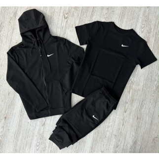 Комплект 3 в 1 Демісезонний спортивний костюм Nike чорна кофта на змійці + чорні штани (двонитка) + Футболка чорна Nike - Інтернет-магазин спільних покупок ToGether