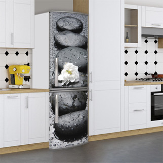 Вінілова наклейка на холодильник, ряд каменів з квіткою, 180х60 см - Лицьова (В), з ламінуванням - Інтернет-магазин спільних покупок ToGether