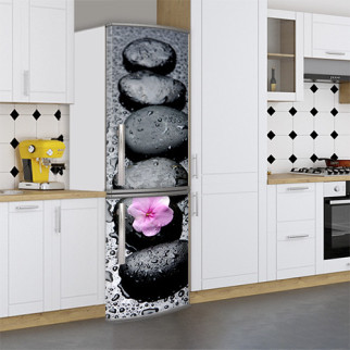 Вінілова наклейка на холодильник, камені з квіткою, 180х60 см - Лицьова (В), з ламінуванням - Інтернет-магазин спільних покупок ToGether