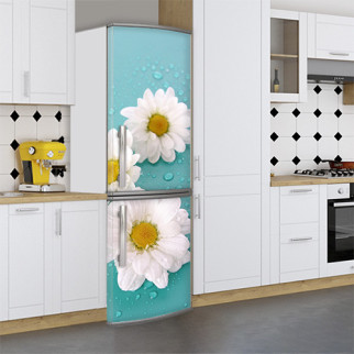 Вінілова наклейка на холодильник, ромашки з краплями, 180х60 см - Лицьова (В), з ламінуванням - Інтернет-магазин спільних покупок ToGether