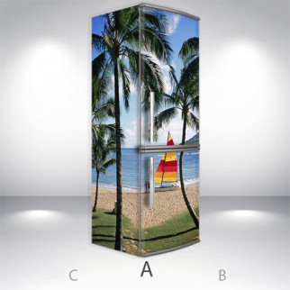 Наклейки на холодильник вінілова, пляж і пальми, 180х60 см - Лицьова + Ліва (А), з ламінуванням - Інтернет-магазин спільних покупок ToGether