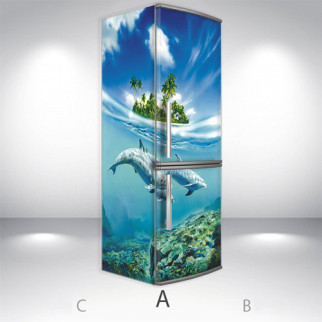 Вінілова наклейка на холодильник, дельфіни в морі, 200х60 см - Лицьова + Ліва (А), з ламінуванням - Інтернет-магазин спільних покупок ToGether