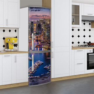 Вінілова наклейка на холодильник, хмарочоси з висоти, 200х60 см - Лицьова (В), з ламінуванням - Інтернет-магазин спільних покупок ToGether