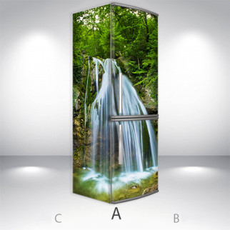 Вінілова наклейка на холодильник, водоспад в лісі, 180х60 см - Лицьова + Ліва (А), з ламінуванням - Інтернет-магазин спільних покупок ToGether