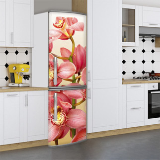 Вінілова наклейка на холодильник, орхідеї рожеві, 200х60 см - Лицьова (В), з ламінуванням - Інтернет-магазин спільних покупок ToGether