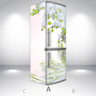 Наклейки на холодильник, орхідеї білі, 180х60 см - Лицьова + Ліва (А), з ламінуванням - Інтернет-магазин спільних покупок ToGether