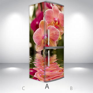 Наклейки на холодильник, орхідеї червоні, 180х60 см - Лицьова + Ліва (А), з ламінуванням - Інтернет-магазин спільних покупок ToGether
