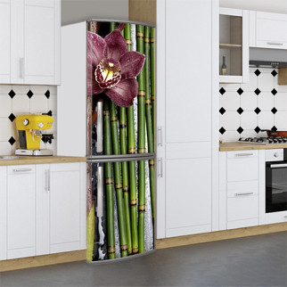 Вінілова наклейка на холодильник, орхідеї і бамбук, 180х60 см - Лицьова (В), з ламінуванням - Інтернет-магазин спільних покупок ToGether