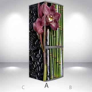 Вінілова наклейка на холодильник, орхідеї і бамбук, 180х60 см - Лицьова + Ліва (А), з ламінуванням - Інтернет-магазин спільних покупок ToGether