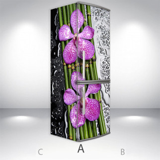 Вінілова наклейка на холодильник, квіти на бамбуку, 180х60 см - Лицьова + Ліва (А), з ламінуванням - Інтернет-магазин спільних покупок ToGether