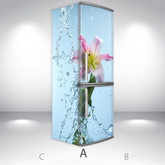 Вінілова наклейка на холодильник, квітка в бризках, 200х60 см - Лицьова + Ліва (А), з ламінуванням - Інтернет-магазин спільних покупок ToGether