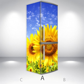 Вінілова наклейка на холодильник, соняшники, 200х60 см - Лицьова + Ліва (А), з ламінуванням - Інтернет-магазин спільних покупок ToGether