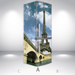 Вінілова наклейка на холодильник, париж з Ейфелевою вежею, 200х60 см - Лицьова + Ліва (А), з ламінуванням - Інтернет-магазин спільних покупок ToGether