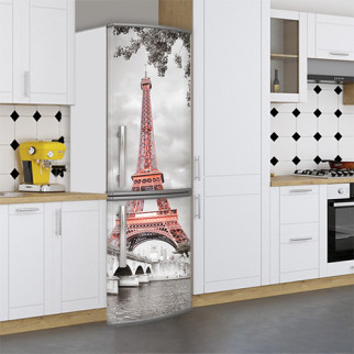 Вінілова наклейка на холодильник, чорно біла Ейфелева вежа, 200х60 см - Лицьова (В), з ламінуванням - Інтернет-магазин спільних покупок ToGether