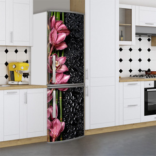 Вінілова наклейка на холодильник, орхідеї з бризками, 200х60 см - Лицьова (В), з ламінуванням - Інтернет-магазин спільних покупок ToGether