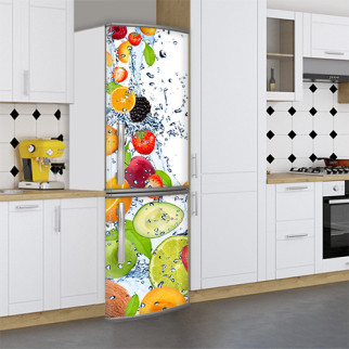 Вінілова наклейка на холодильник, фрукти в бризках, 180х60 см - Лицьова (В), з ламінуванням - Інтернет-магазин спільних покупок ToGether