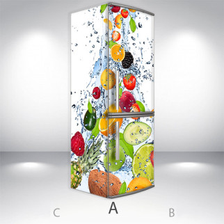 Наклейка на холодильник, фрукти в бризках, 180х60 см - Лицьова + Ліва (А), з ламінуванням - Інтернет-магазин спільних покупок ToGether