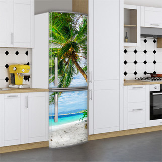 Вінілова наклейка на холодильник, пляж і пальми, 180х60 см - Лицьова (В), з ламінуванням - Інтернет-магазин спільних покупок ToGether