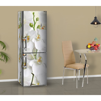 Вінілова наклейка на холодильник, орхідеї білі, 180х60 см - Лицьова + бічна, з ламінуванням - Інтернет-магазин спільних покупок ToGether