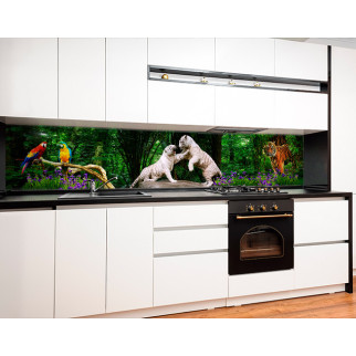 Наклейка на кухонний фартух 60 х 250 см, з фотодруком та захисною ламінацією тигри, папуги в джунглях (БП-s_an162-1) - Інтернет-магазин спільних покупок ToGether