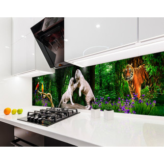 Наклейка на кухонний фартух 60 х 300 см, з фотодруком та захисною ламінацією тигри, папуги в джунглях (БП-s_an162-3) - Інтернет-магазин спільних покупок ToGether