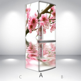Вінілова наклейка на холодильник, квітуча вишня, 180х65 см - Лицьова + Ліва (А), з ламінуванням - Інтернет-магазин спільних покупок ToGether